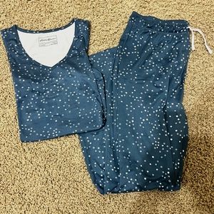 Eddie bower women sleeve PJ set, color navy blue, super soft and silky